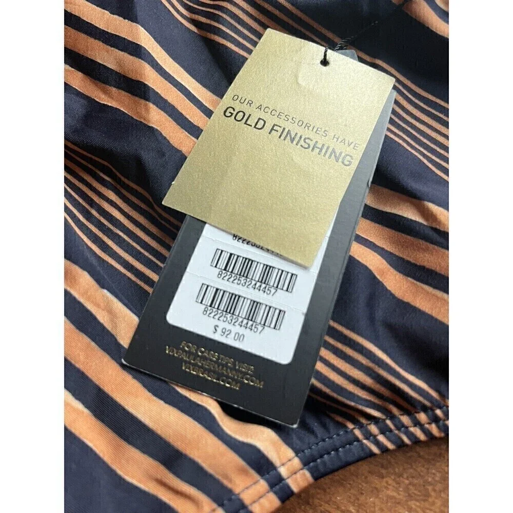 VIX Paula Hermanny Isabela Hot Pant Striped Navy Swim Bikini Bottom Womens L NWT